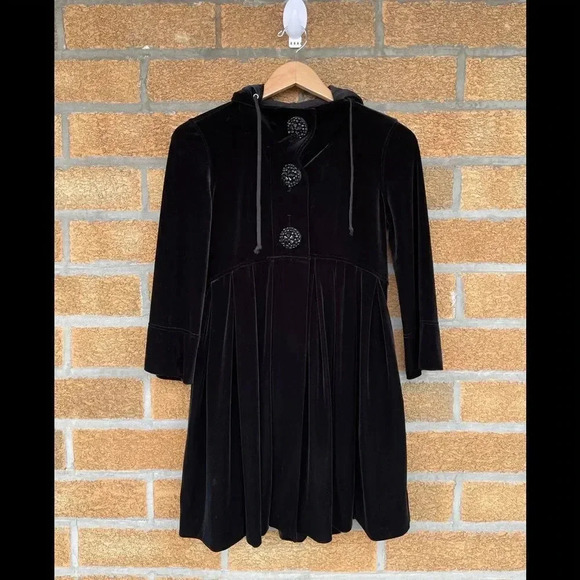Free People Black Baby Doll Style Velvet Hooded Jewel Button Jacket XS - Picture 1 of 10